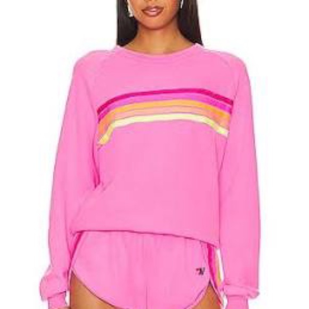 Aviator Nation Pink Sweatshirt and Shorts Set with Stripes